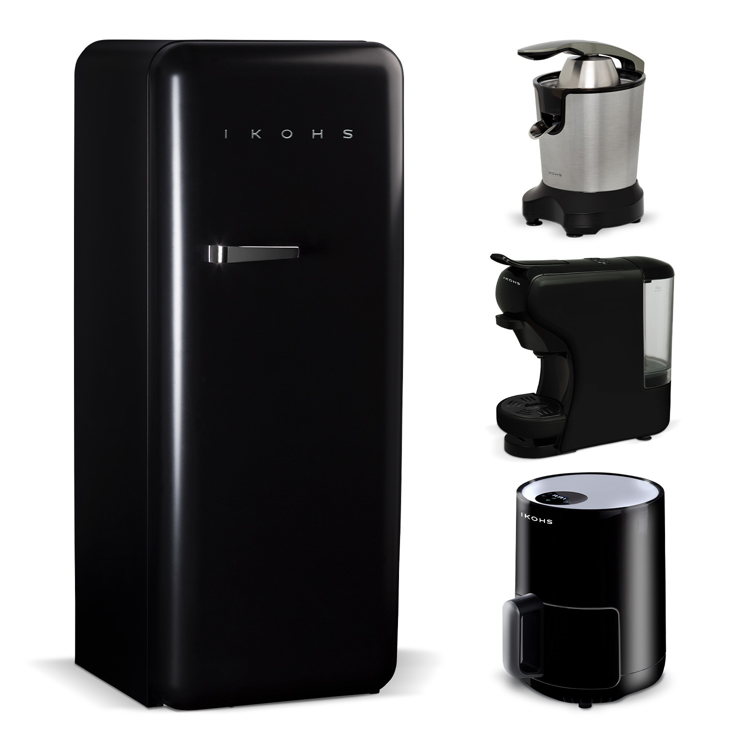 Pack Retro Fridge 150 Negro Mate Frigorifico Zumik Espremedor